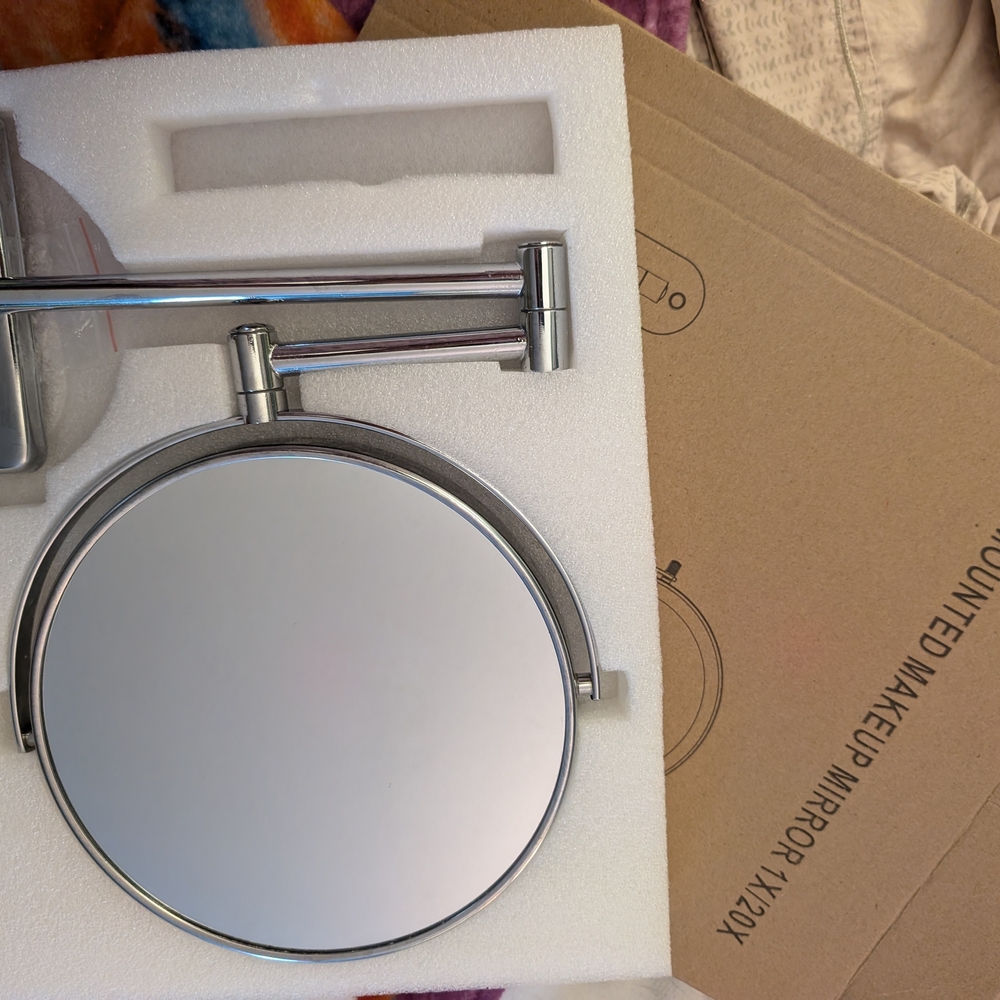 Mirror Wall-Mounted Round Makeup Mirror - Chrome Finish